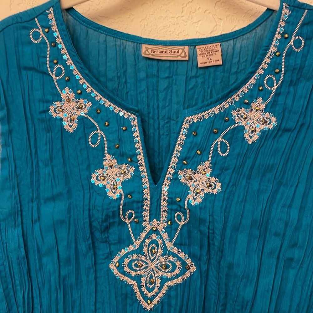 Scully Blue Embellished Sleeveless Blouse - Picture 3 of 7